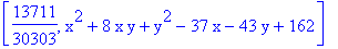 [13711/30303, x^2+8*x*y+y^2-37*x-43*y+162]